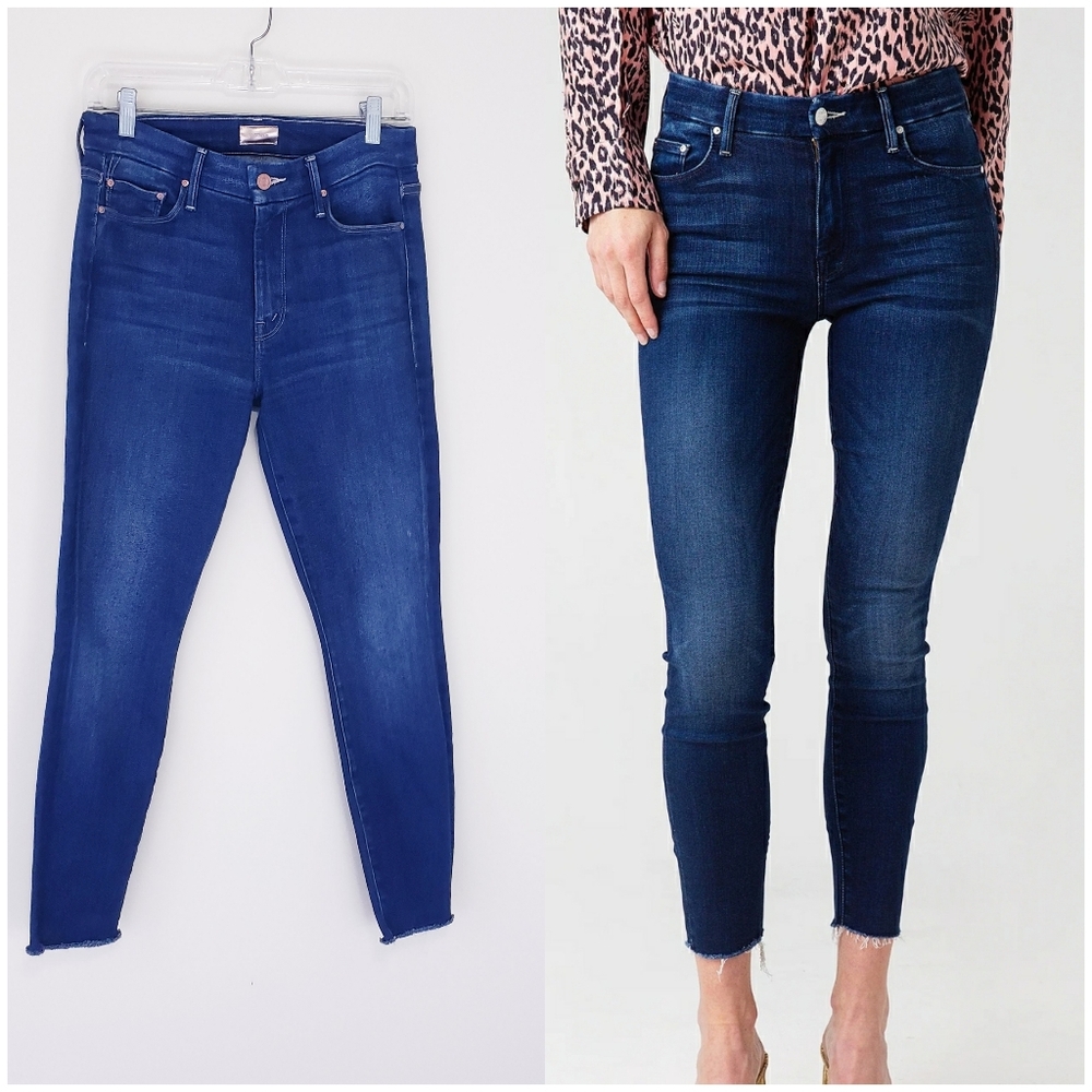 Mother The Looker Fray Ankle Jeans Size 28 Skinny Dark Wash Fray Hem